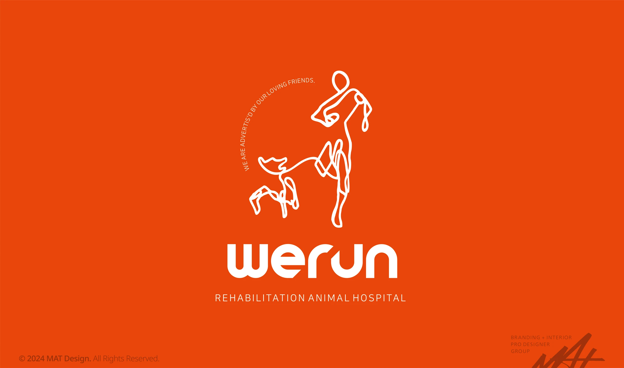 오렌지 컬러와 동물 라인 그래픽을 적용한 WERUN 브랜드 디자인