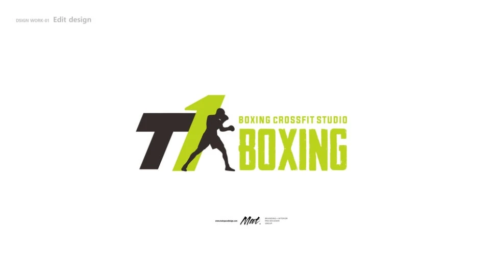 블랙과 라임 컬러를 적용한 T1 BOXING 영문 로고