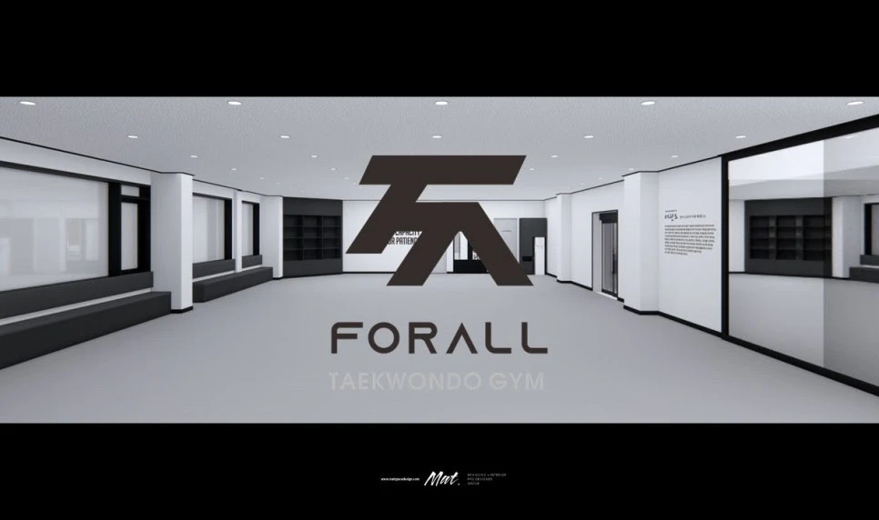 FORALL 로고 전면 벽을 계획한 포올 태권도장 3D 디자인