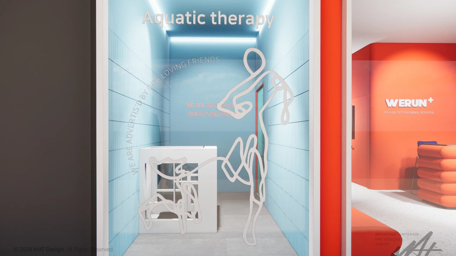 Aquatic Therapy 그래픽이 적용된 위런 수중치료실 3D 디자인