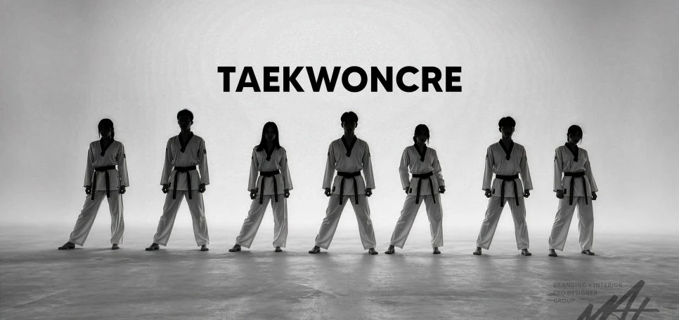 TAEKWONCRE 워드마크와 태권도 퍼포머 브랜드 이미지
