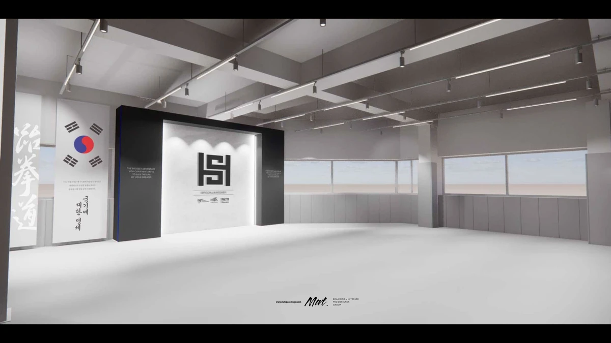 기존 창호와 자연 채광을 살린 SH 태권도장 3D 디자인