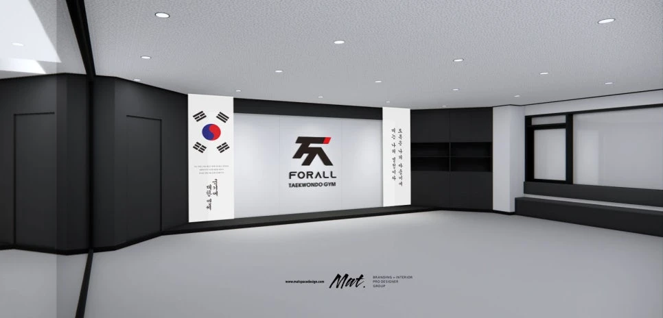 입구부터 전면까지 연결한 파주 포올 태권도장 3D 투시도