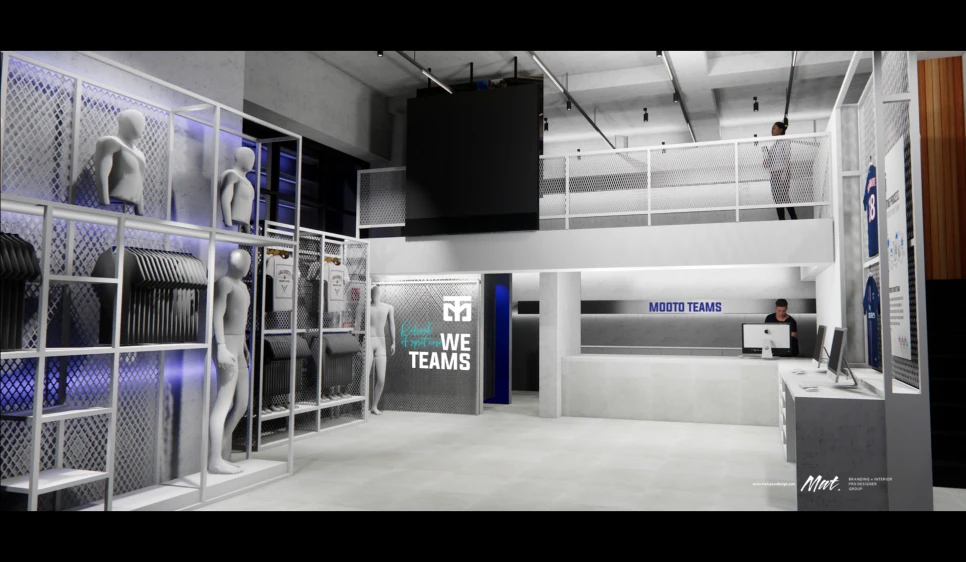 WE TEAMS 그래픽과 상담 카운터를 구성한 무토 팀즈 강남 3D 공간 디자인